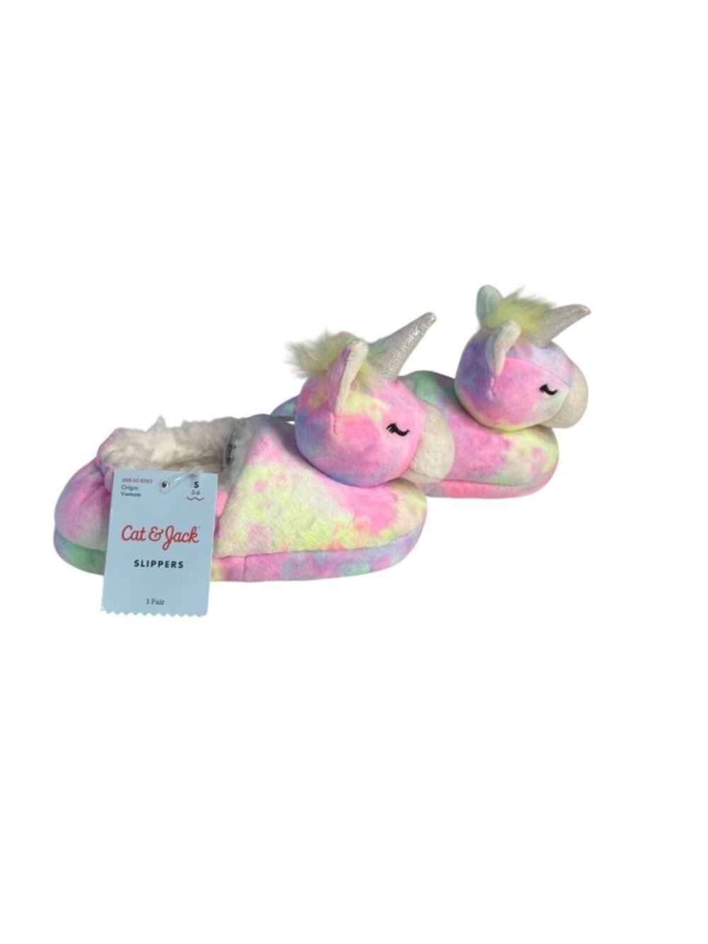 Cat & Jack Unicorn Slippers Plush Kids Size S 5-6 Multicolor New Faux Fur